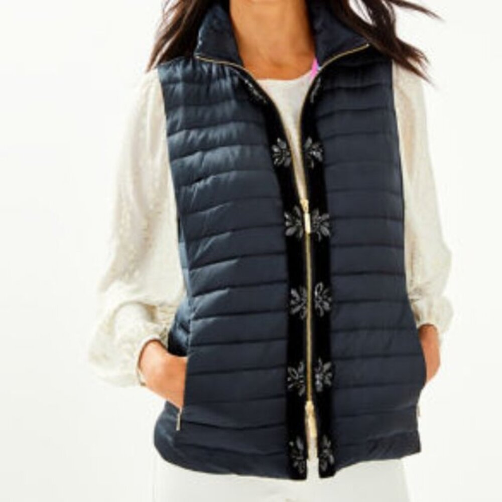 Lilly Pulitzer Noella Satin Puffer Vest In Onyx